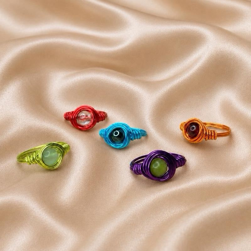 Colourful collection crystal wire wrapped rings