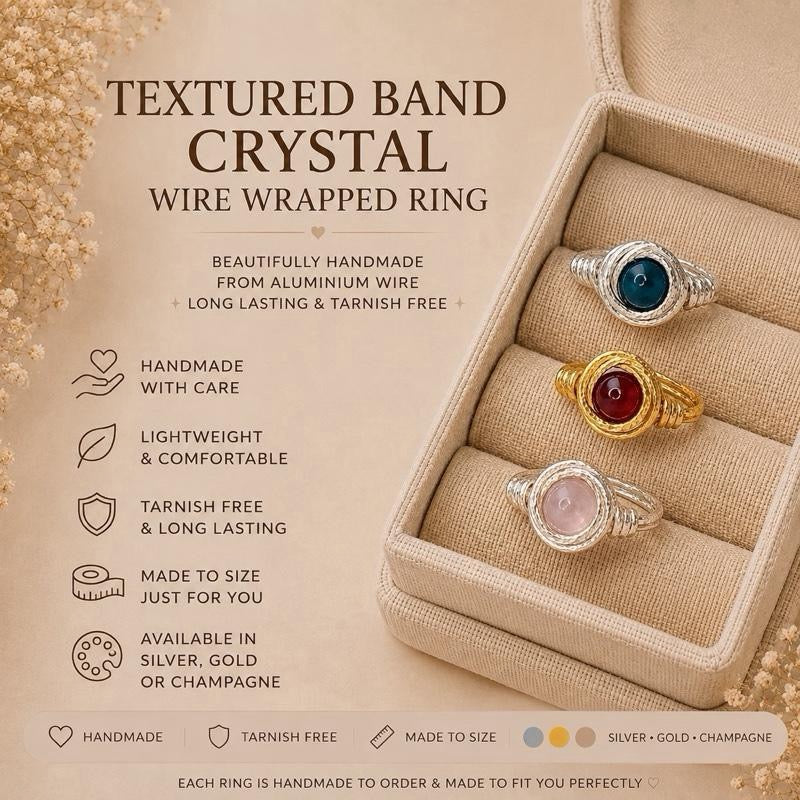 Textured band Crystal Wire wrapped ring