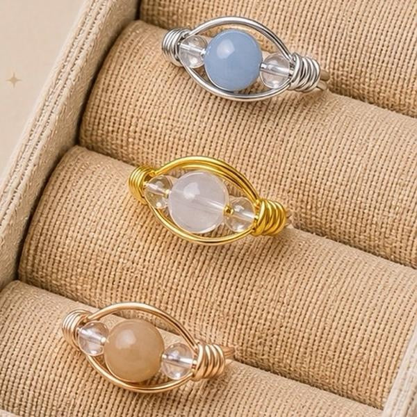 Twist Crystal bead handmade wire ring